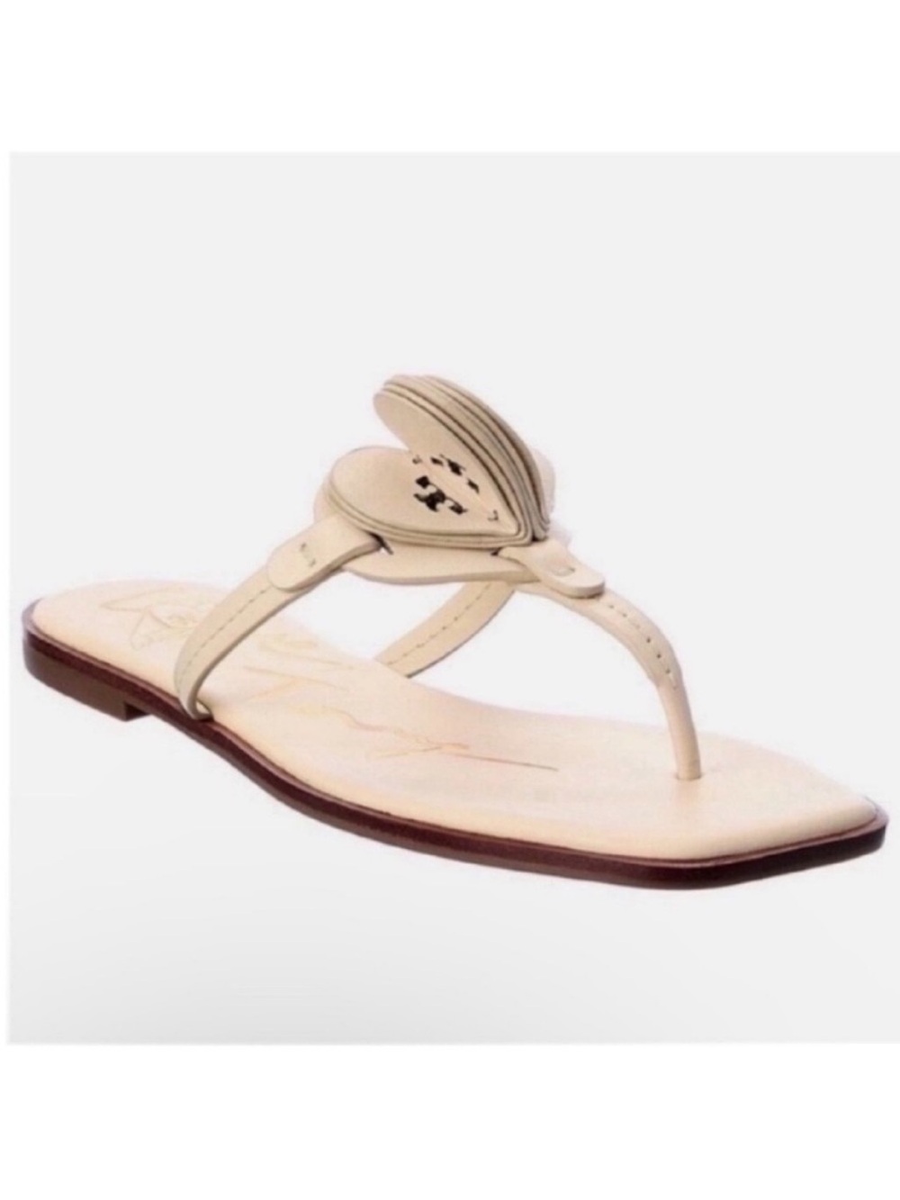 Tory Burch Miller Cream Heart-Embellished Thong Sandals Size 7M